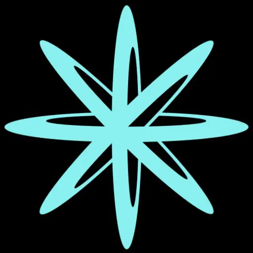 Cyan eight-pointed stylized star on black