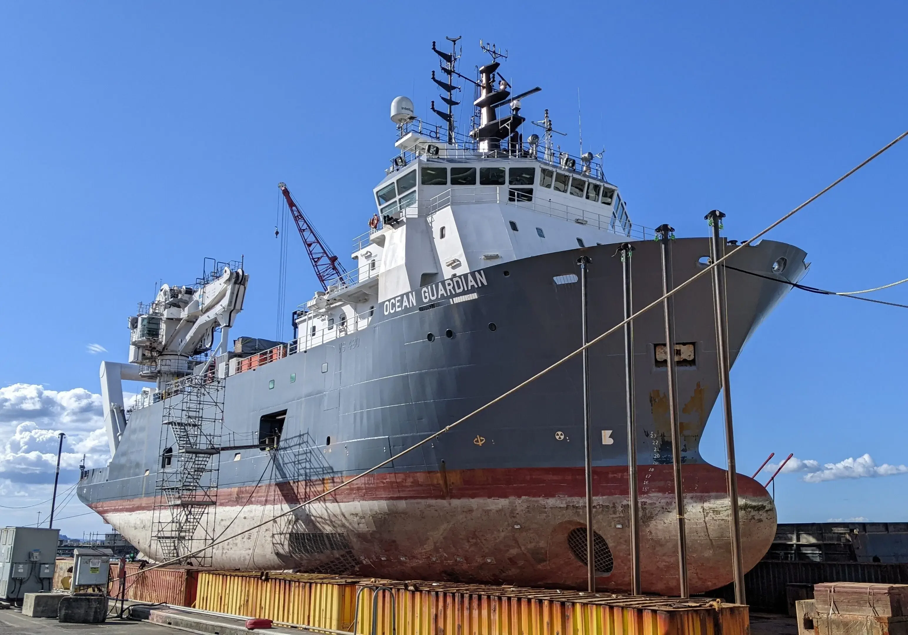 A large ship sitting on top of the water.